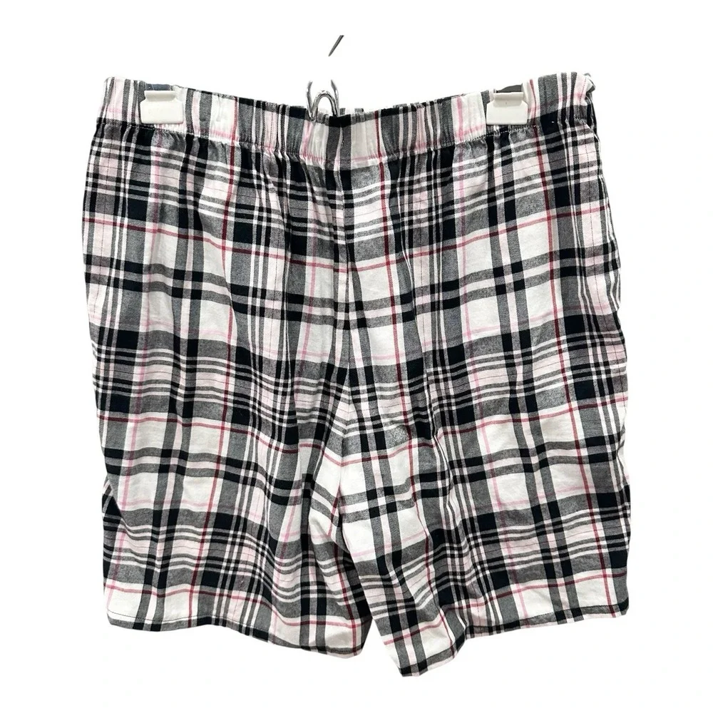 Victoria's Secret Flannel Short Sleeve Top Shorts Plaid PJ Set Sz S-M Pink/Black
